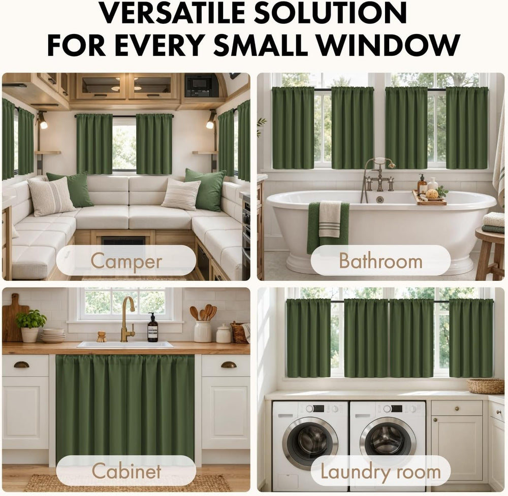 Miulee 4 Panels Short 36 Inch Blackout Kitchen Window Curtain Olive Green