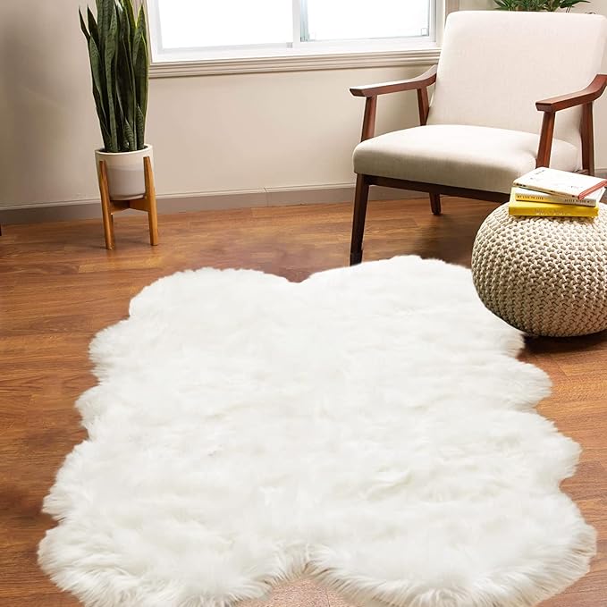 Latepis Sheepskin Rug 4X6 White Faux Fur Rug by Latepis