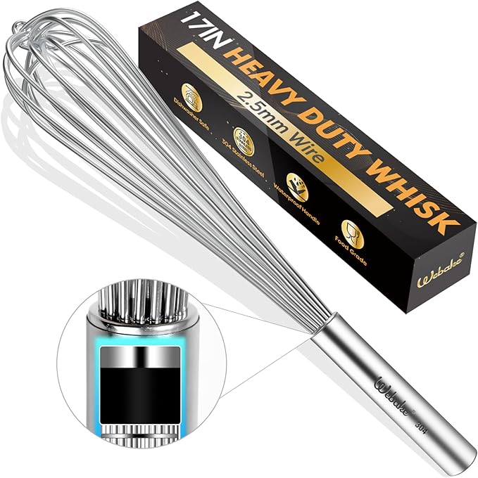 Webake Commercial Whisk Heavy Duty 17in Large Whisk, 304 Stainless Steel Whisks - Image 3