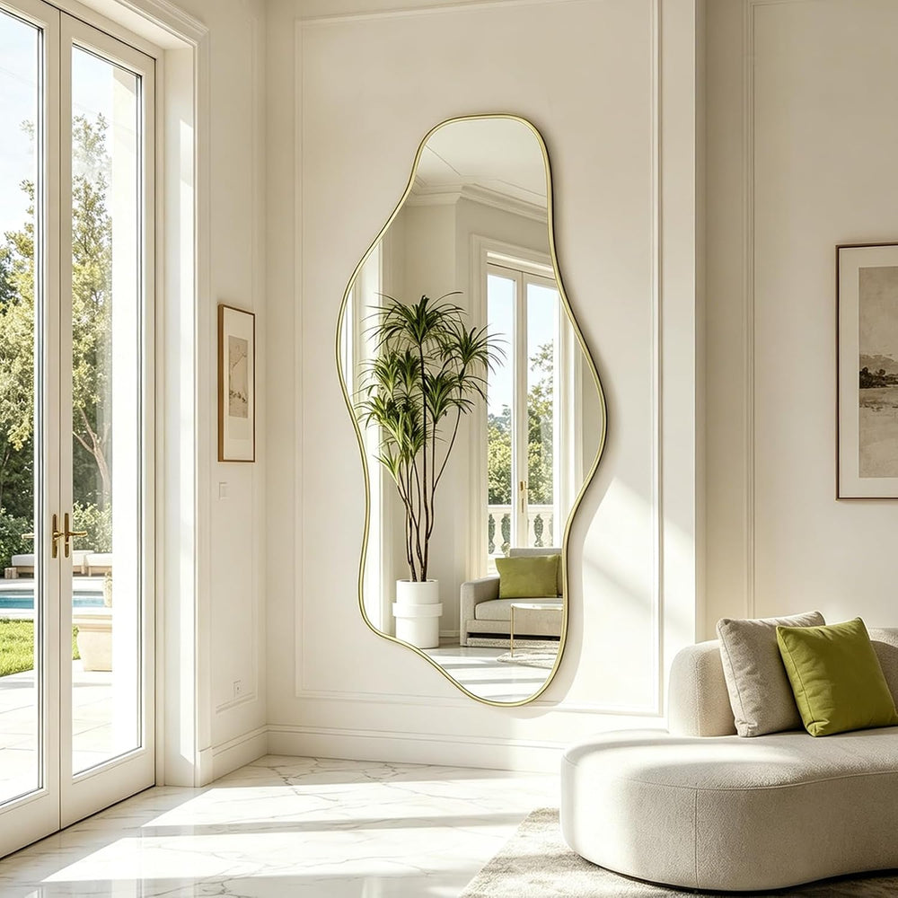 67"x31" Irregular Full Length Mirror, Abstract Frameless Mirror