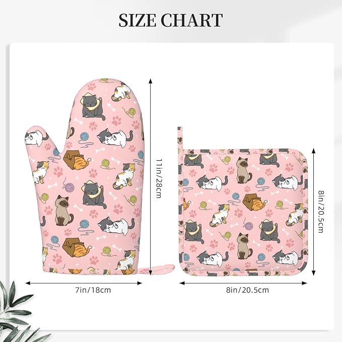 Cute Cats Oven Mitts and Pot Holders Sets Heat Resistant Non-Slip Silicone Oven - Image 6