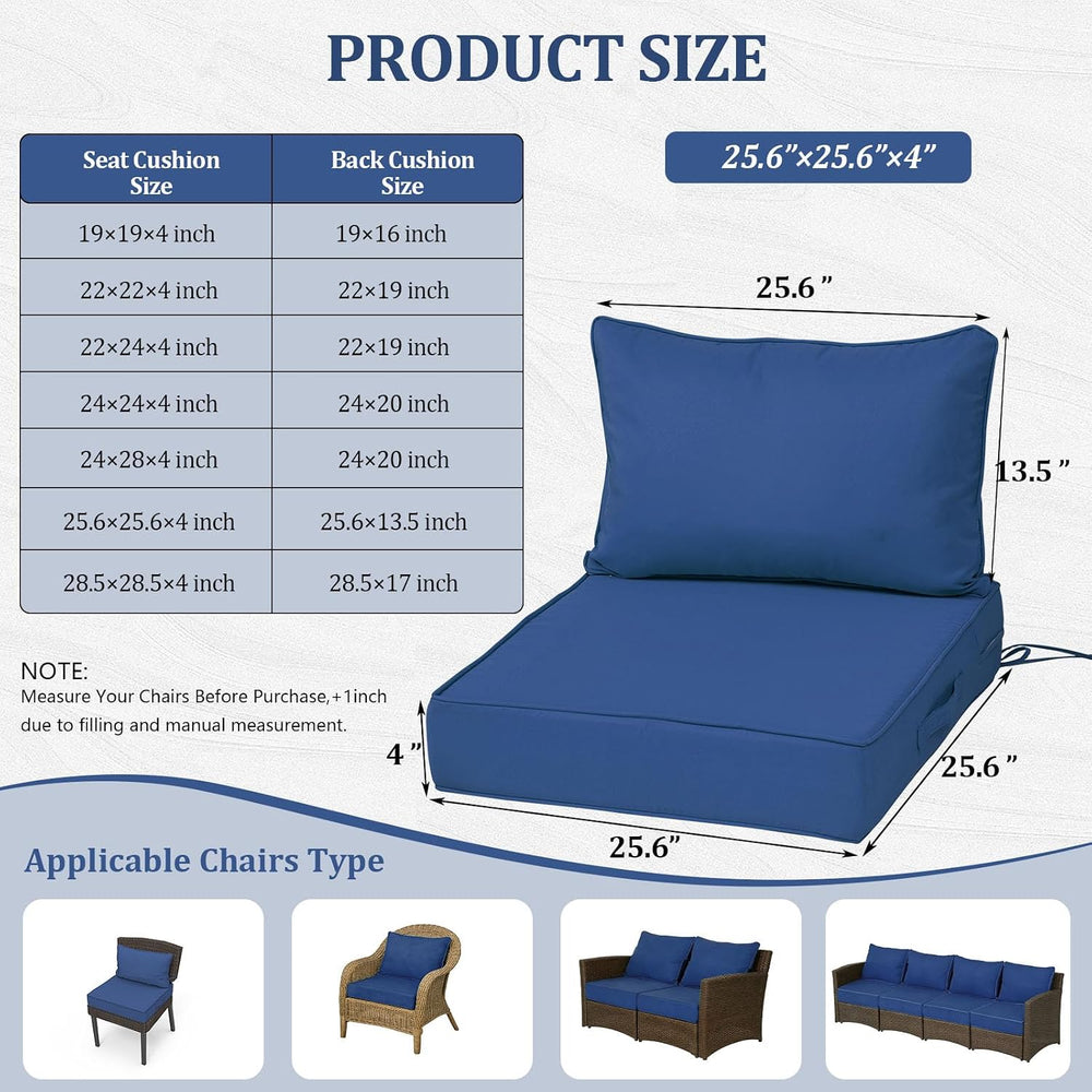 25.6x25.6“ Outdoor Deep Seat Cushions Set of 4, Patio Replacement Foam Cushio...