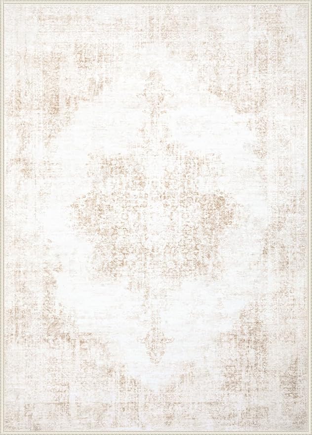 Area Rug 9x12 Vintage Rugs: Large Washable Living Room Rug Retro Medallion - Image 9
