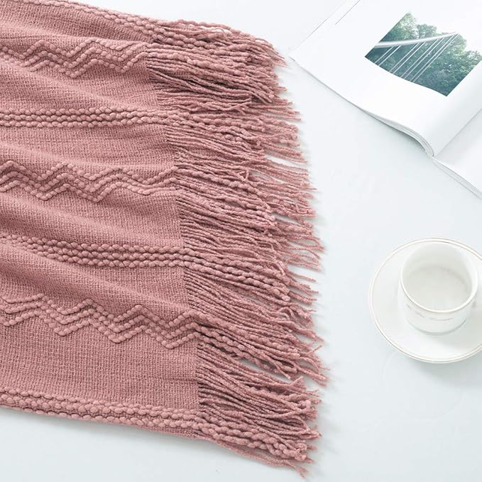 BOURINA Coral Pink Throw Blanket 50x60 Inches Throw Textured Solid Soft Sofa - Image 3