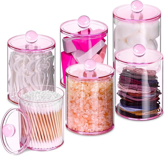 XIPENGKEJI 6 Pack Qtip Holder, Canister Apothecary Jar Set, Bathroom Jars by XIPENGKEJI