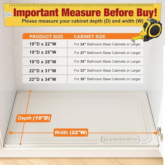 Aisslro Under Sink Mat 22" X 19", Waterproof Silicone Cabinet Organizer - Image 2
