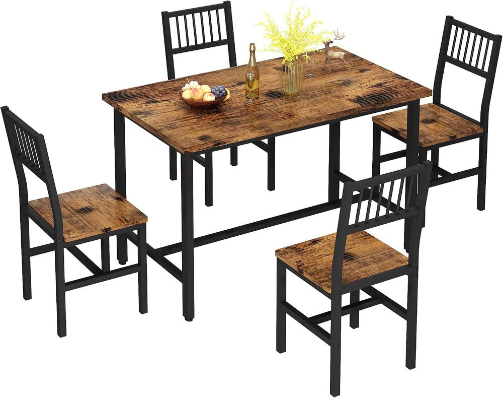 AWQM Dining Table Set for 4, Industrial Table with Chair Set, Rustic Brown | ...