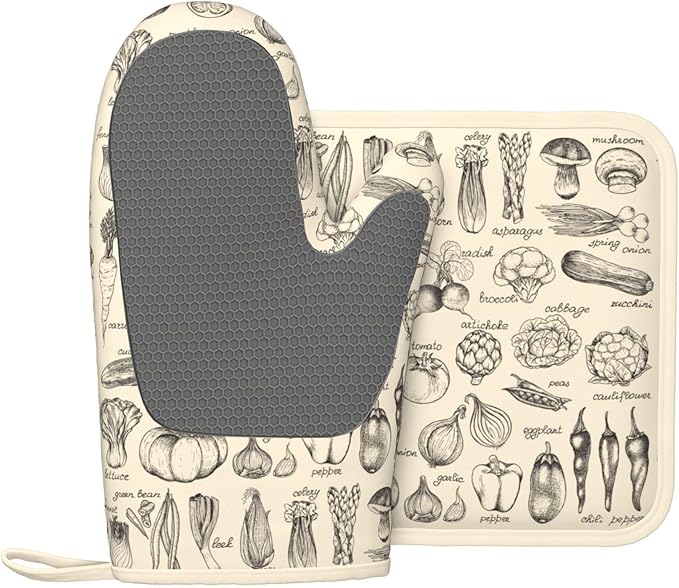Vegetable Silicone Oven Mitts Pan Mats Set of 2, Heat Resistant Gloves Potholder - Image 2