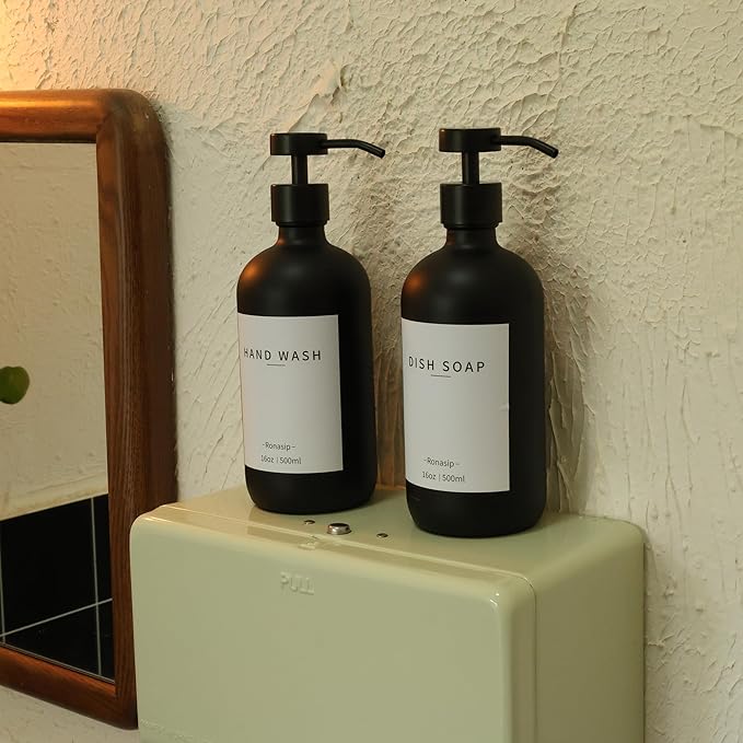 Ronasip Set of 5 Kitchen Soap Dispenser Set 16 Oz Glass Hand Dish Soap Dispenser - Image 2