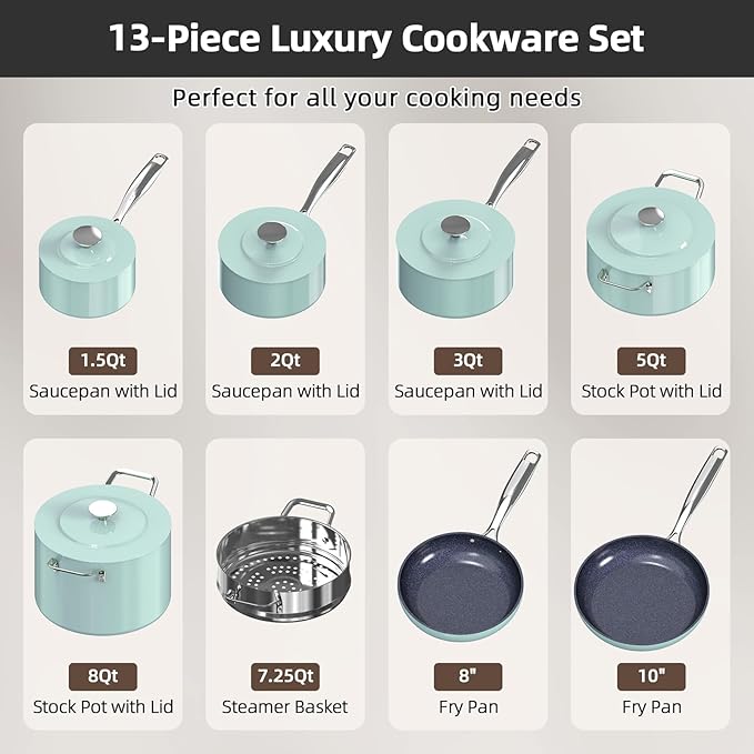 Nuwave Lux 13pc Forged Lightweight Cookware Set PFAS Free, Healthy G10 Duralon - Image 9