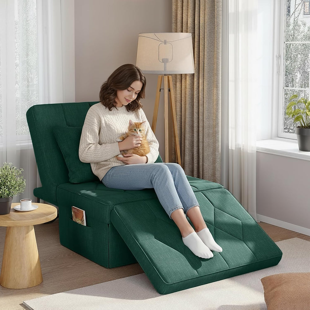 Ottoman Bed Sleeper, 28" Convertible Sleeper Chair Bed, Green