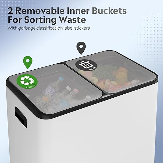 WLIVE 2 x 8 Gallon Stainless Steel Dual Trash Can, Double Trash Can Kitchen