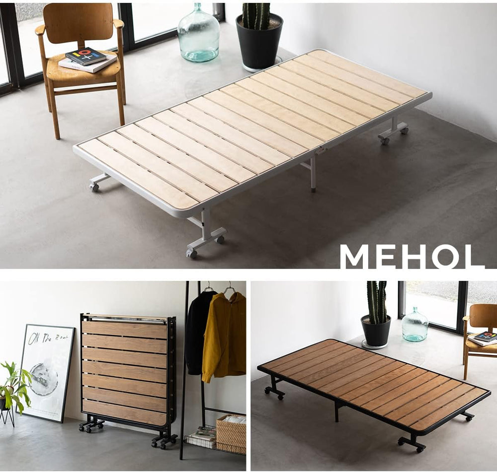 EMOOR Wood Slatted Folding Rollaway Platform Bed SUNOKO-MEHOL Twin for Japane...