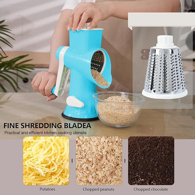 Rotary Cheese Grater with Handle-Versatile Cheese Grater Non-Slip Suction Base - Image 3