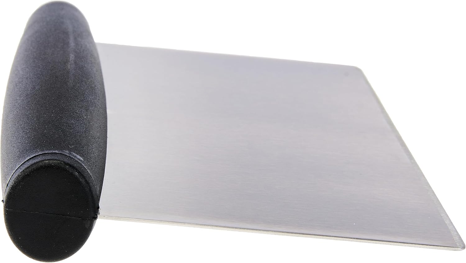 Amazon Basics Multi-Purpose Bench Scraper, Stainless Steel Dough Cutter with Measurement Marks, Dishwasher Safe, Non-slip Contoured Grip, 6", Black, Silver