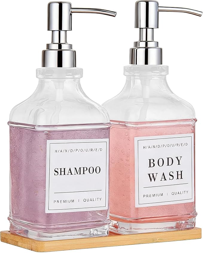 Glass Soap Dispenser with Pump, Countertop Soap and Lotion Dispenser Set of 2 by POLLOCKDirect