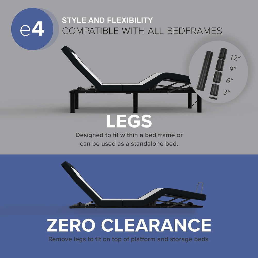 Blissful Nights e4 King Adjustable Bed Frame with Massage, Anti-Snore, Zero G...