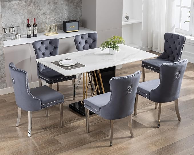 KCC Velvet Dining Chairs Set of 2, Upholstered High-end Tufted Dining Room Ch...