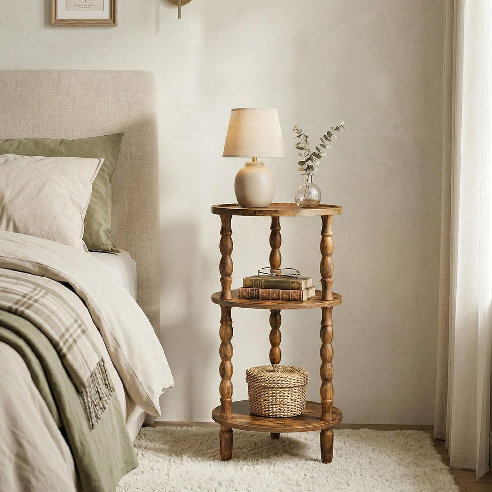 HOOBRO Round Side Table for Small Space, 3-Tier Small Round End Table with Ru...