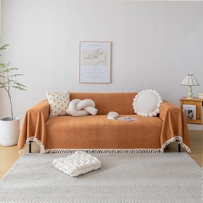 HANDONTIME Dark Orange Sofa Covers Couch Cover by HANDONTIME