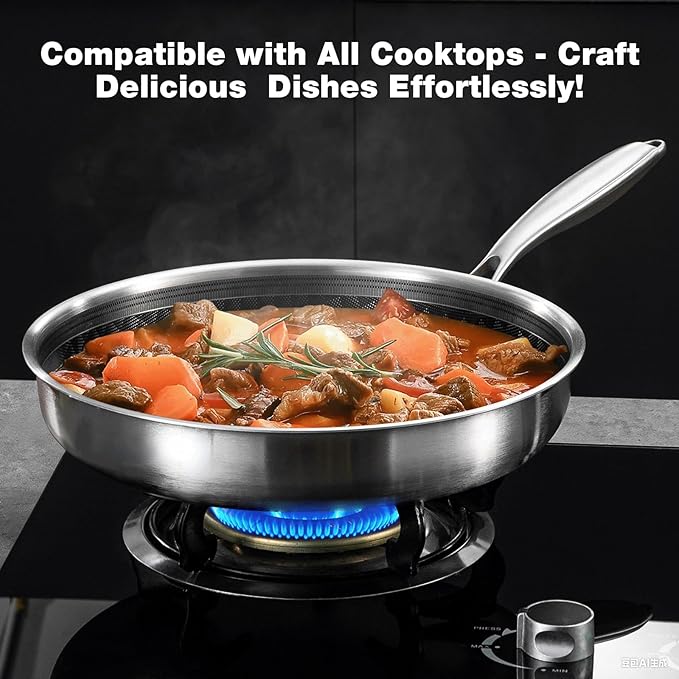 DELARLO 10 inch Tri-Ply Stainless Steel Frying Pan