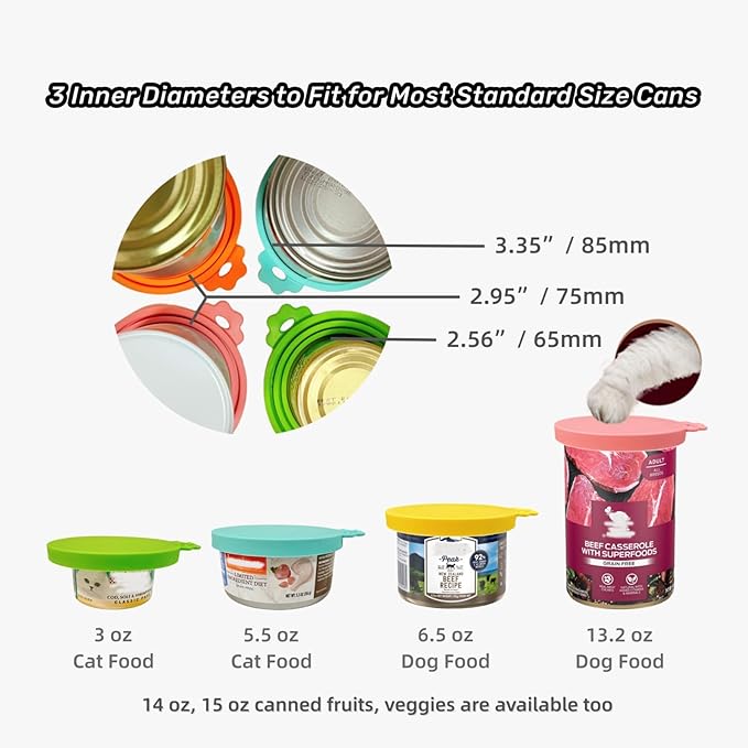 MoPawKT- Silicone Cat Dog Food Can Covers Lids, 3 Inner Diameters 2.6”/3”/3.4” - Image 3