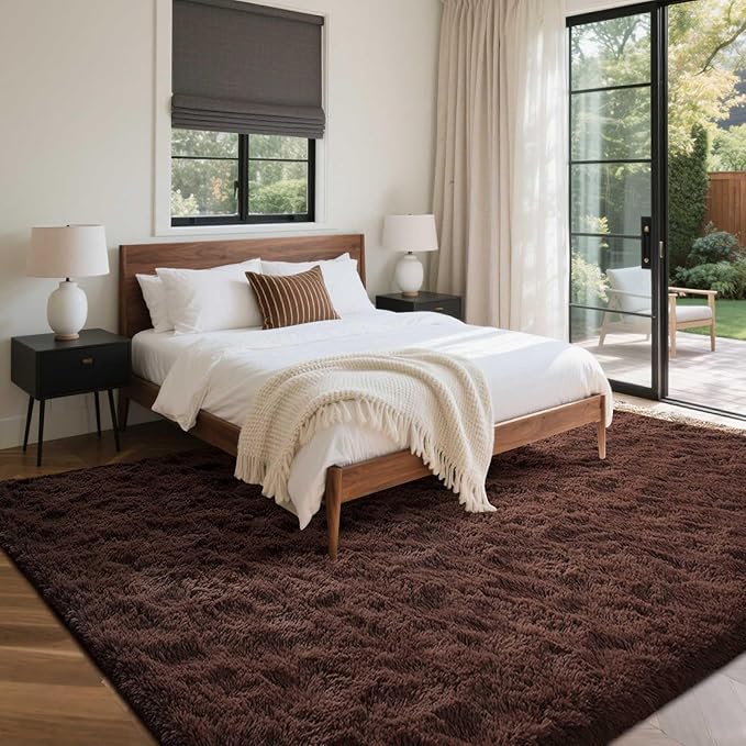 6x9 Ft Large Shag Rugs for Living Room Decor, Ultra Soft Brown Fluffy Furry - Image 3