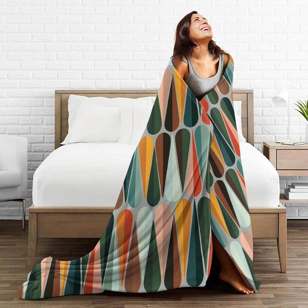 Mid Century Retro Abstract Throw Blanket Soft Cozy Plush Warm Fleece Blanket ...