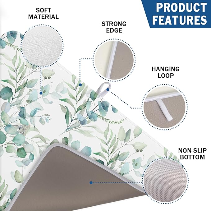 Sage Green Leaves Dish Drying Mats - Image 3
