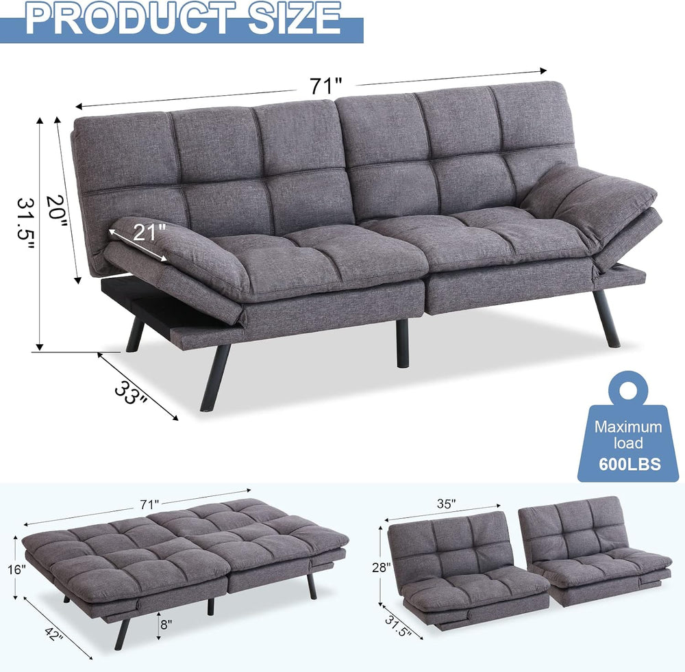MUUEGM Futon Sofa Bed Couch Memory Foam Futon Convertible Couch Bed Sleeper,M...