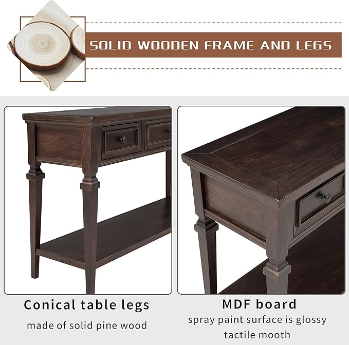 Merax Wood Farmhouse Entry Way Hallway Console Table with Drawers and Bottom ...