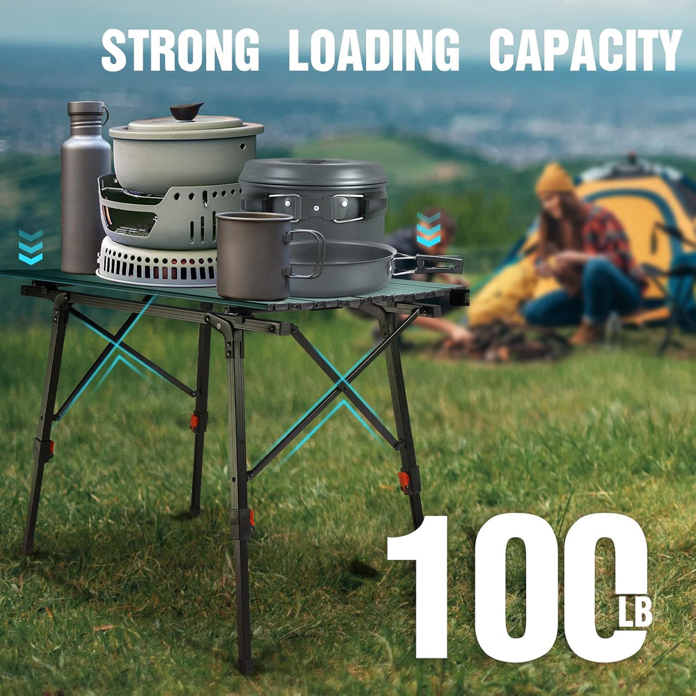 VILLEY Portable Camping Table with Adjustable Legs, Aluminum Folding Table
