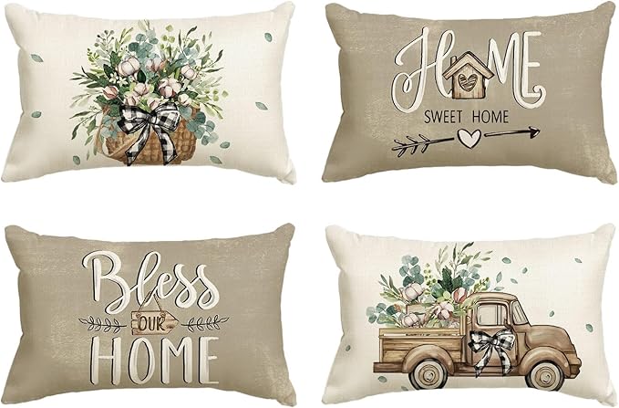 AVOIN Colorlife Bless Our Home Farmhouse Eucalyptus Leaves Throw Pillow Covers by AVOINcolorlife