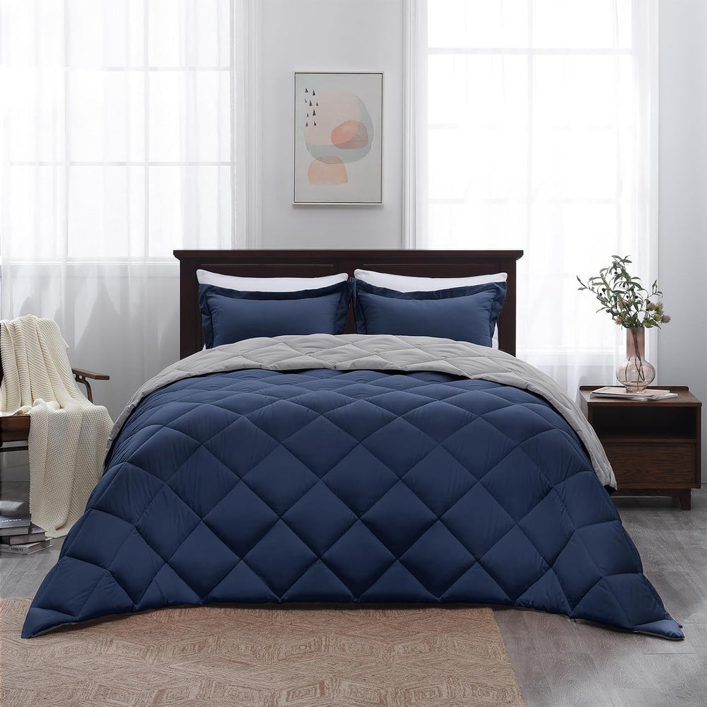 Basic Beyond Queen Comforter Set - Navy Blue Comforter Set Queen Size, Revers...