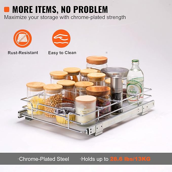 VEVOR 12.5"Wx16.5"Dx3.5"H Pull Out Cabinet Organizer, Heavy Duty Slide Out - Image 4