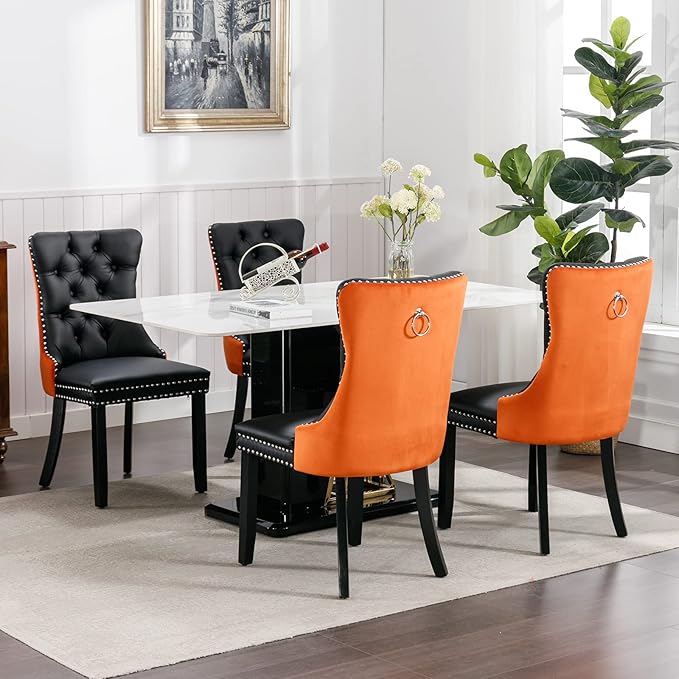 Modern Dining Chairs Set of 2, Tufted Upholstered Dining Chair with Solid Woo...