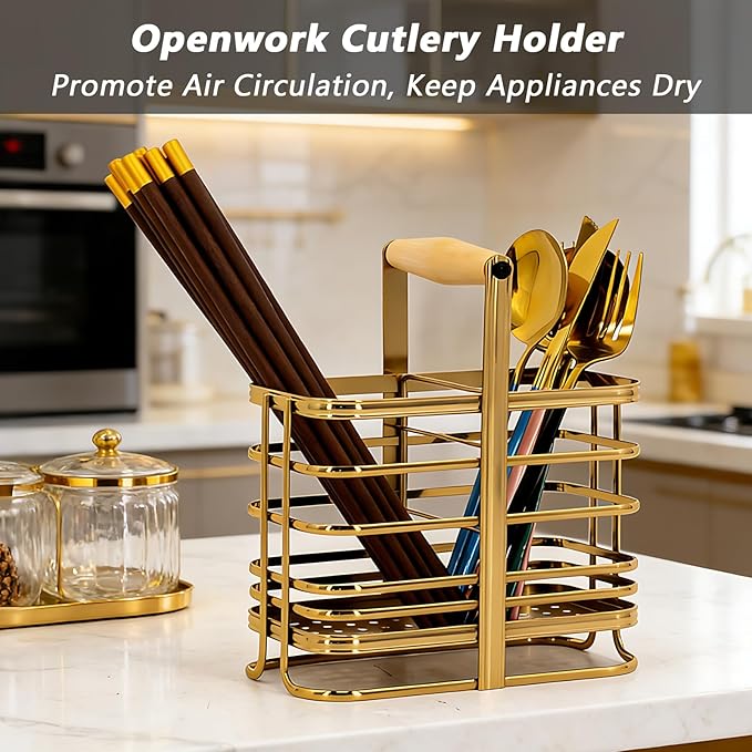 Caliamary Utensil Holder, Stainless Small Stainless Steel Cutlery Drainer Caddy - Image 2