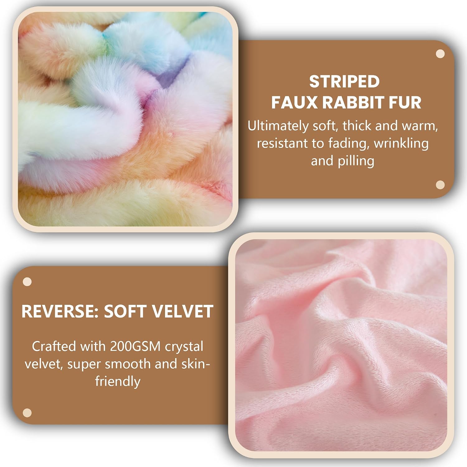 MEGO Faux Rabbit Fur Ribbed Throw Pillow Covers 18x18 Set of 2, Rainbow | Fluffy Striped Square Cushion Covers with Zipper, Tie Dye Furry Washable Pillow Shams, Home Decor for Bed Sofa Chair Office