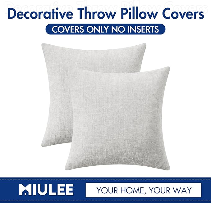 MIULEE Pack of 2 Light Gray Throw Pillow Covers 18x18 Inch Soft Chenille Pillow - Image 6