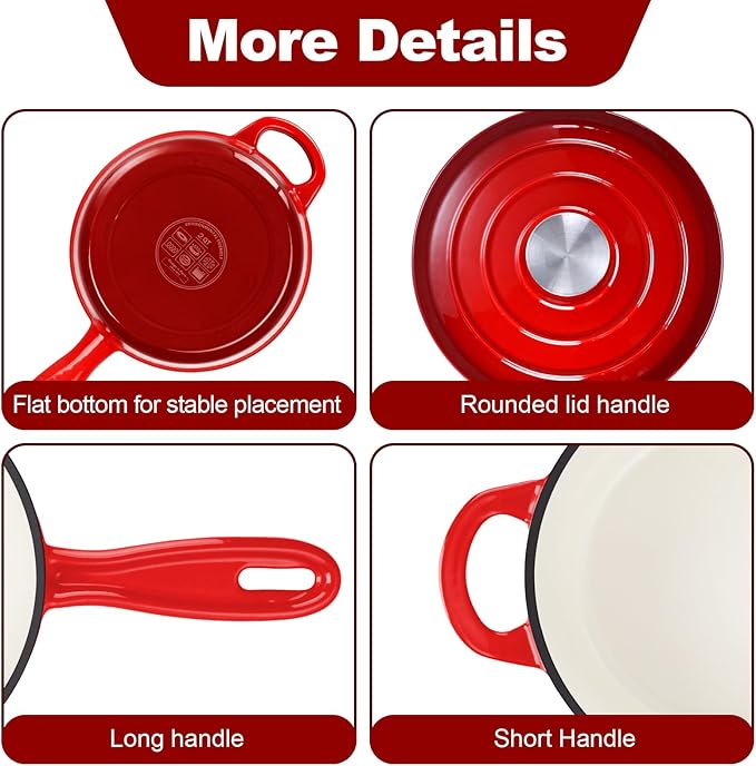 HaSteeL 2 QT Cast Iron Saucepan, Mini Enamel Dutch Oven - Image 6