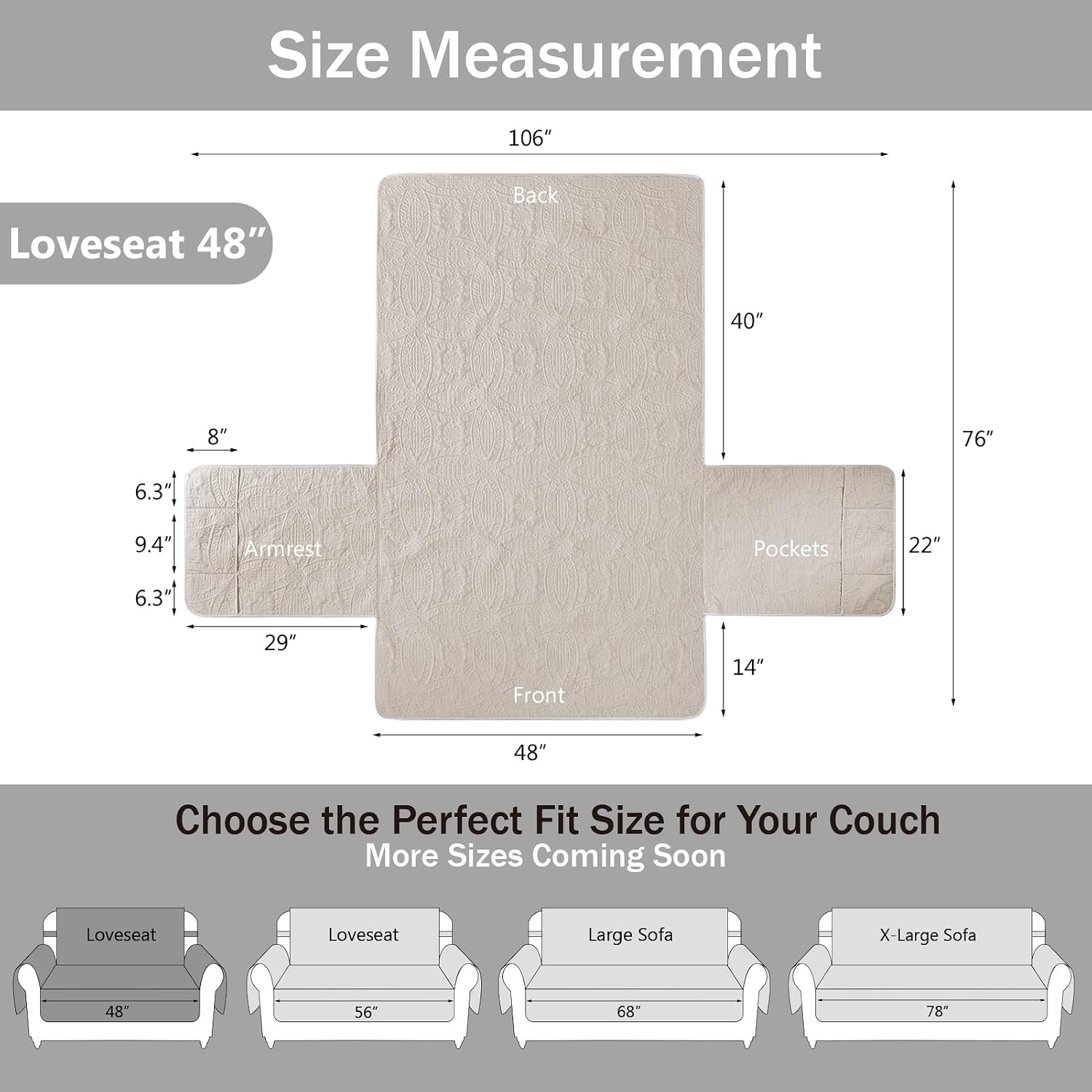 NapCloud Beige Loveseat Covers for 2 Cushion Couch, Water-Repellent Covers for Love Seat Sofa, Machine Washable Quilted Couch Covers, Pet Friendly Sofa Slipcovers (Loveseat 48", Beige)