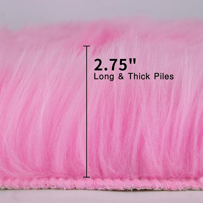 duduta Hot Pink Faux Sheepskin Throw Rug 2x3 ft, Fluffy Shag Rug - Image 2