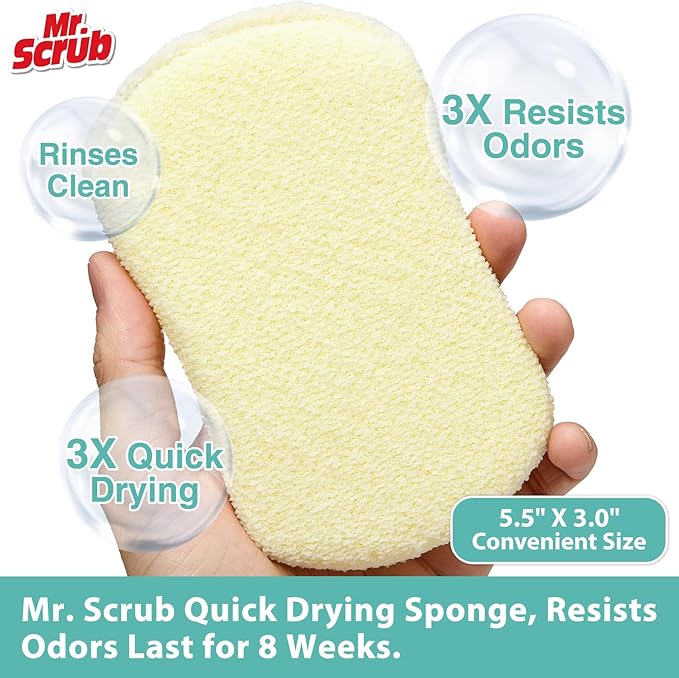 Mr. Scrub Kitchen Sponges, Dish Scrub Sponge 12 Pack Odor-Resistant, - Image 2