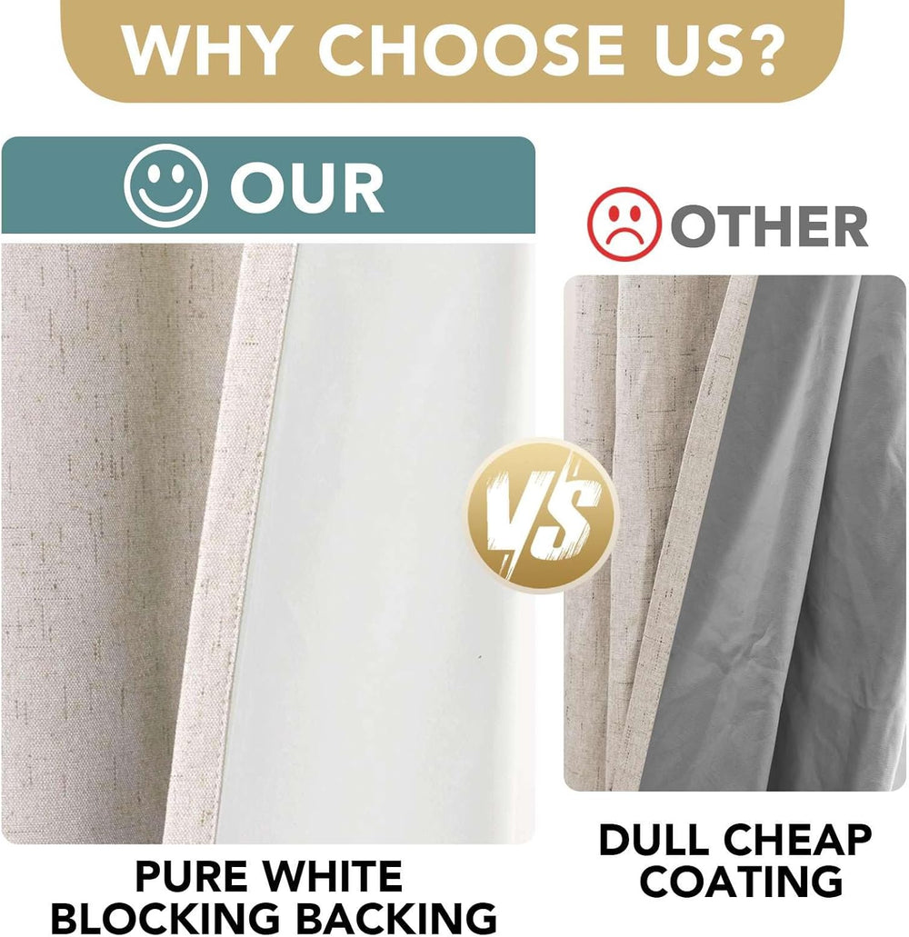 H.VERSAILTEX 100% Blackout Linen Curtains 84" L 2 Panels Natural