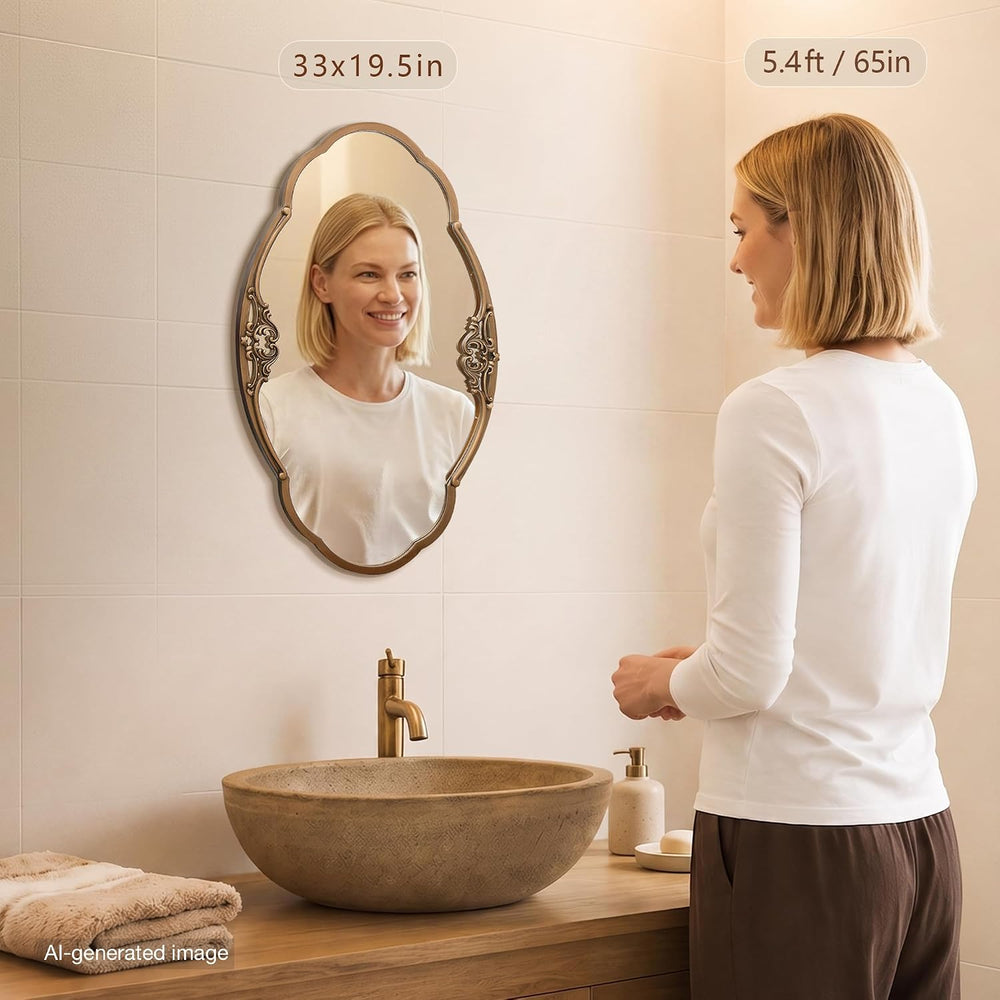 Vintage Gold Wall Mirror: 33"x19.5" Medium Antique Oval Mirror