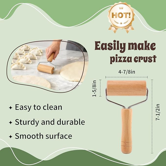 Small Wooden Rolling Pin for Baking, 7 Inch Mini Dough Roller, Non Stick Pizza - Image 2