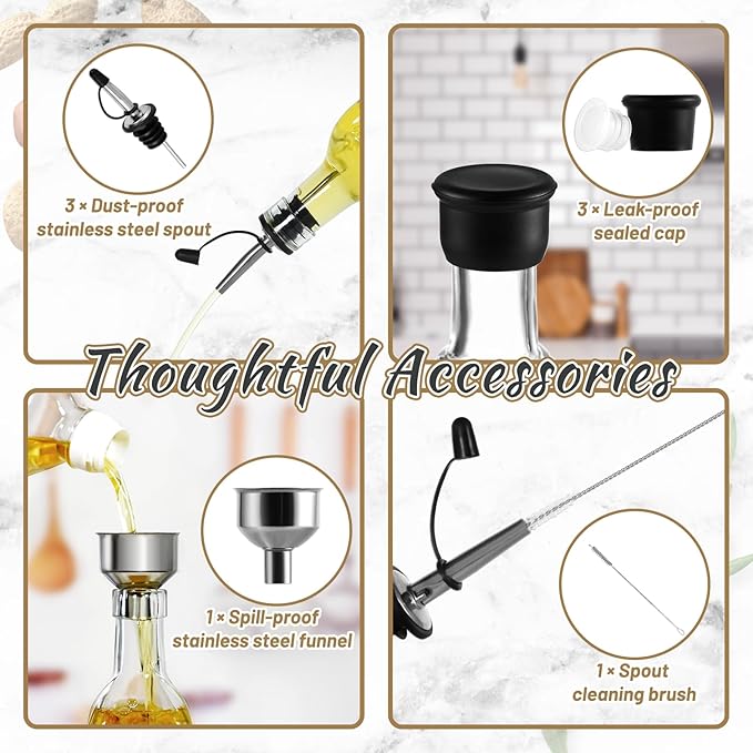 3-Pack Glass Oil Dispensers 500ML/17OZ, Oil and Vinegar Bottles Set - Image 3
