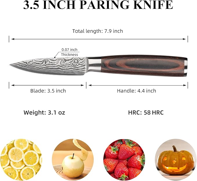 Sunnecko Small Kitchen Knife 3.5 Inch Paring Knife High Carbon Stainless Steel - Image 3