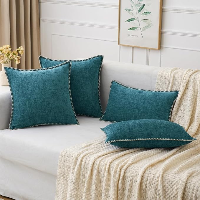 MIULEE Pack of 2 Couch Throw Pillow Covers 20x20 Inch Dark Teal Farmhouse - Image 5