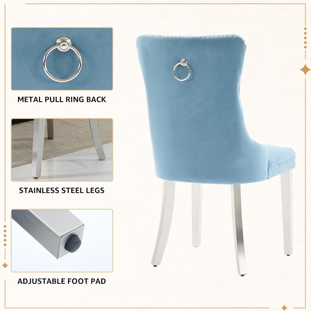 Velvet Dining Chairs Set of 4, Tufted Upholstered High Wingback Chairs with N...